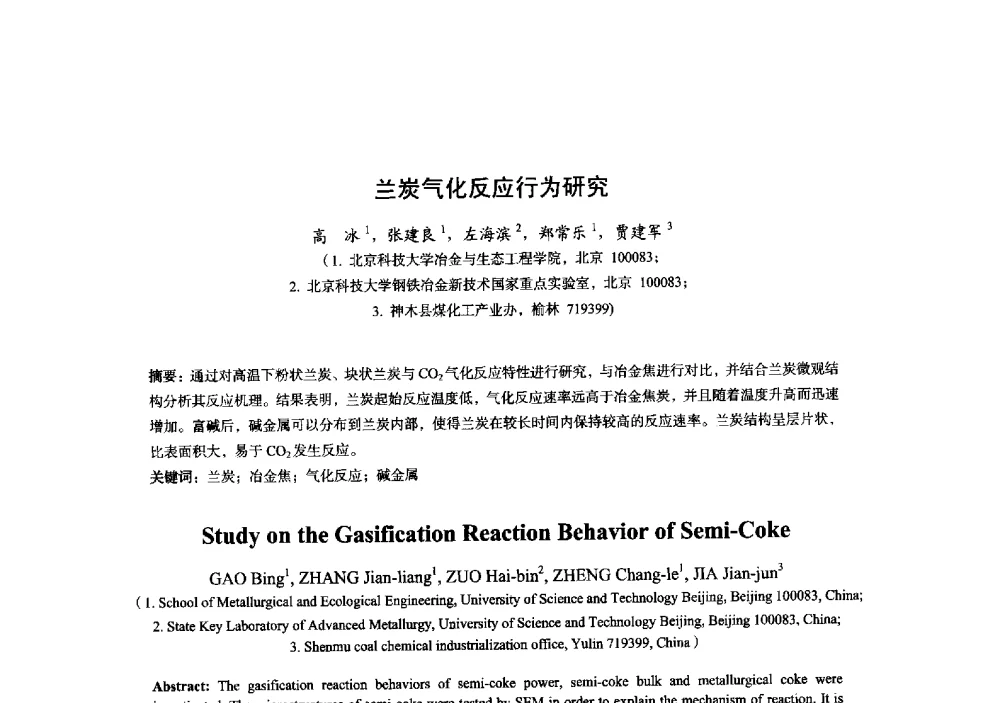 兰炭气化反应行为研究 - 2014年全国炼铁生产技术会暨炼铁学术年会