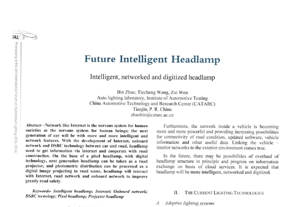 Future Intelligent Headlamp Intelligent_networked and digitized headlamp - The 2nd International Forum on Automotive Lighting_2nd IFAL(第二届中国国际汽车照明论坛(2014))