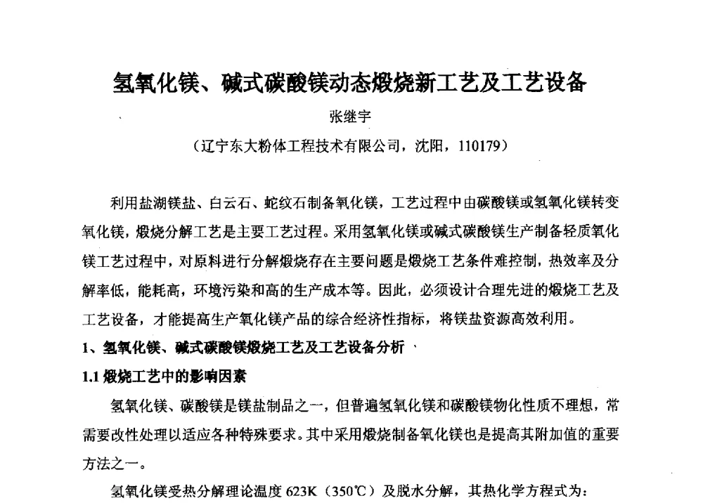 氢氧化镁、碱式碳酸镁动态煅烧新工艺及工艺设备 - 2014年全国镁化合物行业年会暨技术设备交流会