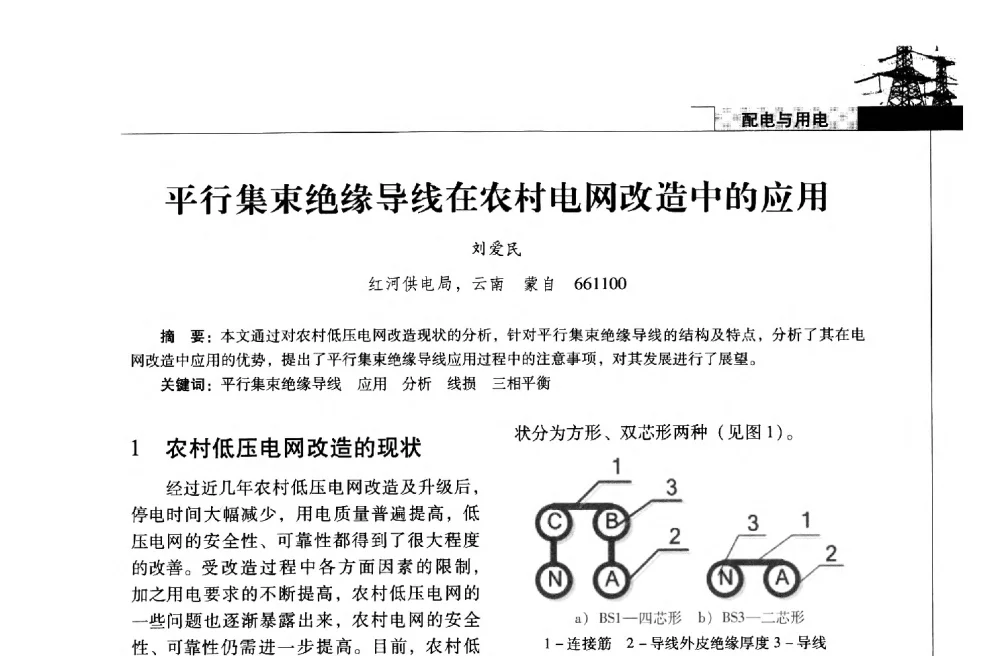 平行集束绝缘导线在农村电网改造中的应用 - 2013年云南电力技术论坛