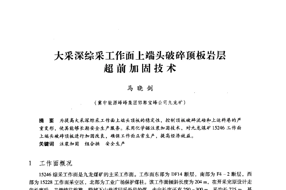 大采深综采工作面上端头破碎顶板岩层超前加固技术 - 第八届全国煤炭工业生产一线青年技术创新大会