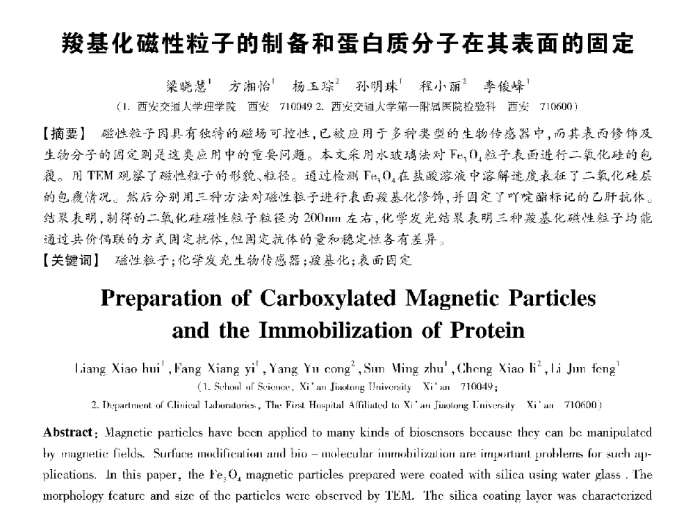 羧基化磁性粒子的制备和蛋白质分子在其表面的固定 - 第十三届全国敏感元件与传感器学术会议