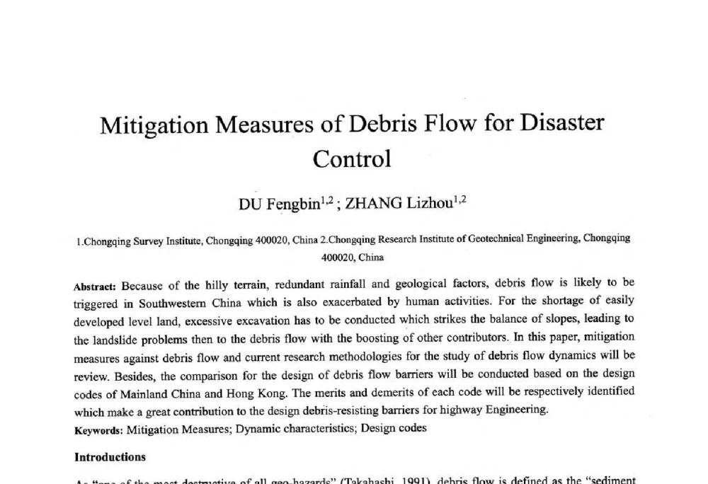 Mitigation Measures of Debris Flow for Disaster Control - 2014年全国工程勘察学术大会
