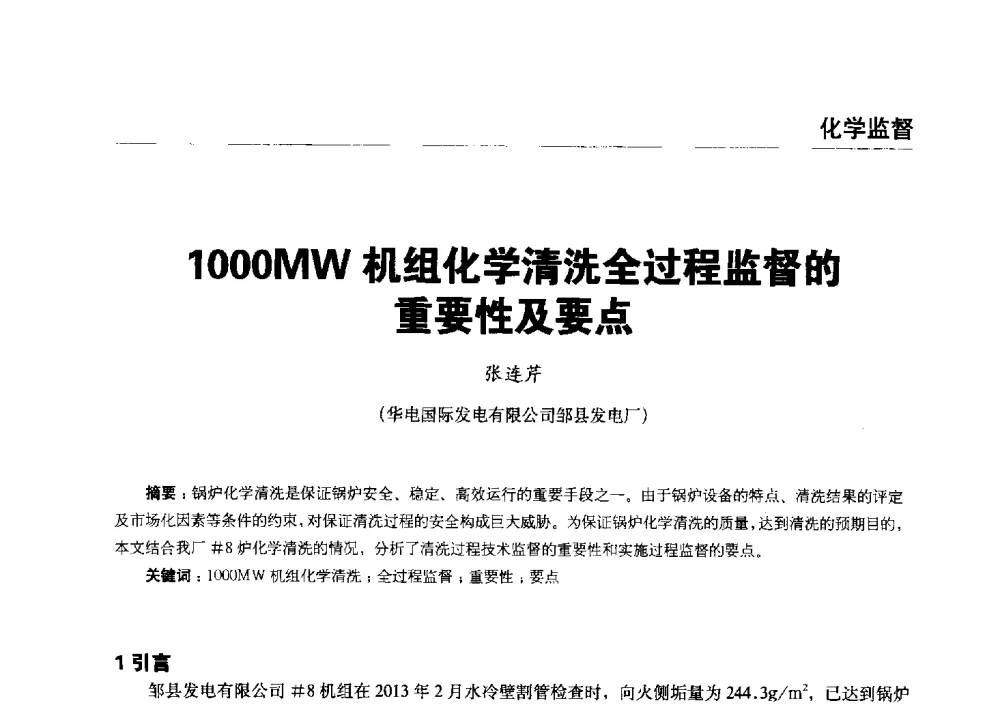 1000MW机组化学清洗全过程监督的重要性及要点 - 第五届火电行业化学专业技术交流会