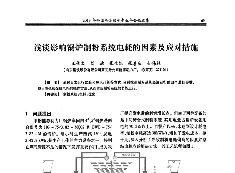 浅谈影响锅炉制粉系统电耗的因素及应对措施 - 2013年全国冶金热电专业年会