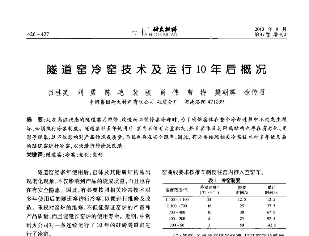 隧道窑冷窑技术及运行10年后概况 - 2013耐火材料综合学术会议、第十二届全国不定形耐火材料学术会议、2013耐火原料学术交流会