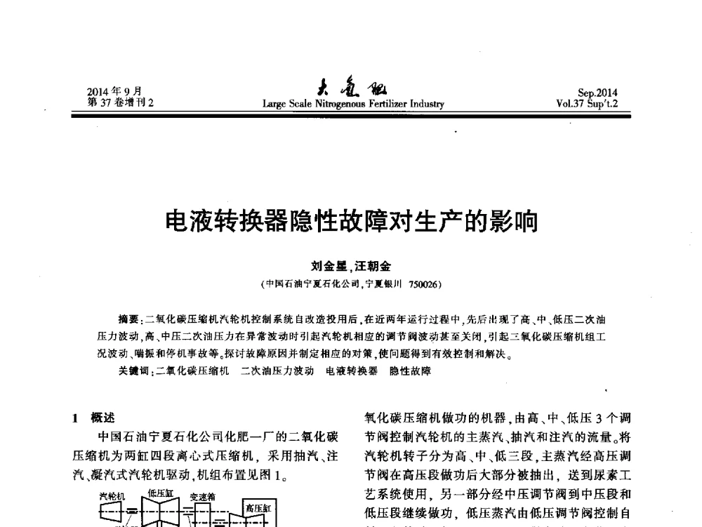 电液转换器隐性故障对生产的影响 - 第十八届全国大型尿素装置技术年会