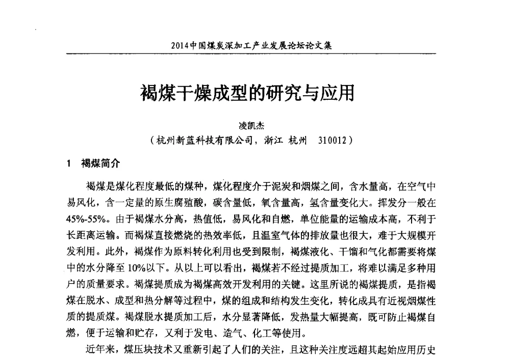 褐煤干燥成型的研究与应用 - 2014‘中国煤炭深加工产业发展论坛