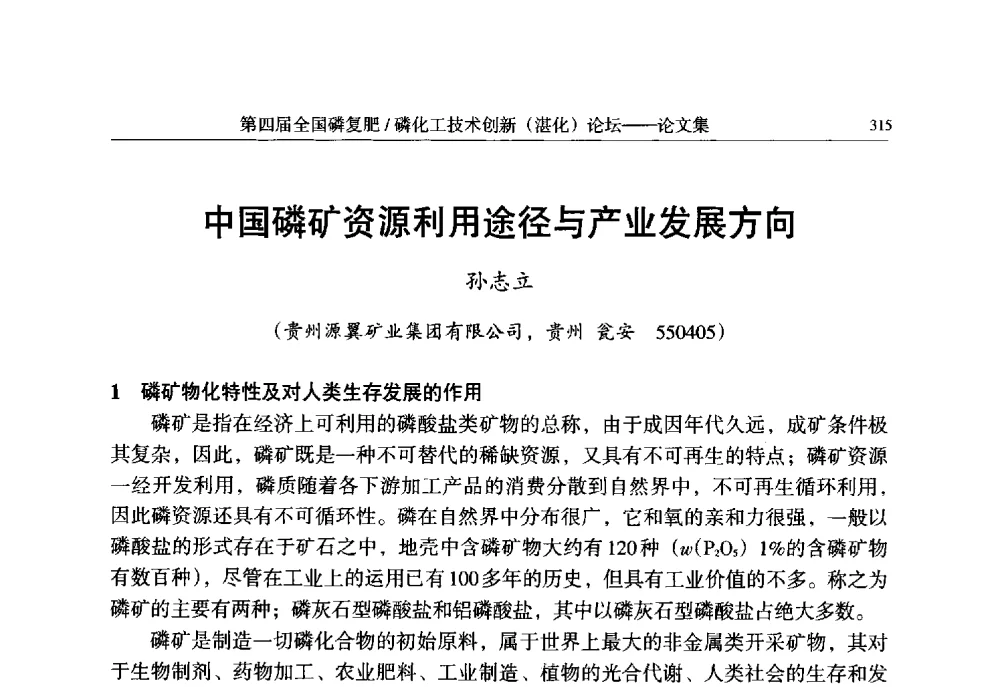 中国磷矿资源利用途径与产业发展方向 - 第四届全国磷复肥_磷化工技术创新(湛江)论坛