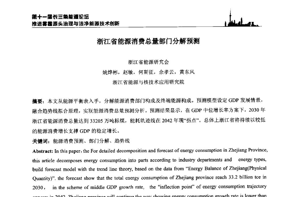 浙江省能源消费总量部门分解预测 - 第十一届长三角能源论坛—推进雾霾源头治理与洁净能源技术创新