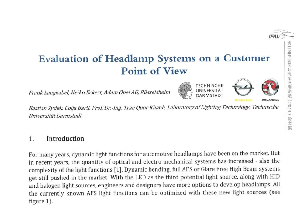 Evaluation of Headlamp Systems on a Customer Point of View - The 2nd International Forum on Automotive Lighting_2nd IFAL(第二届中国国际汽车照明论坛(2014))