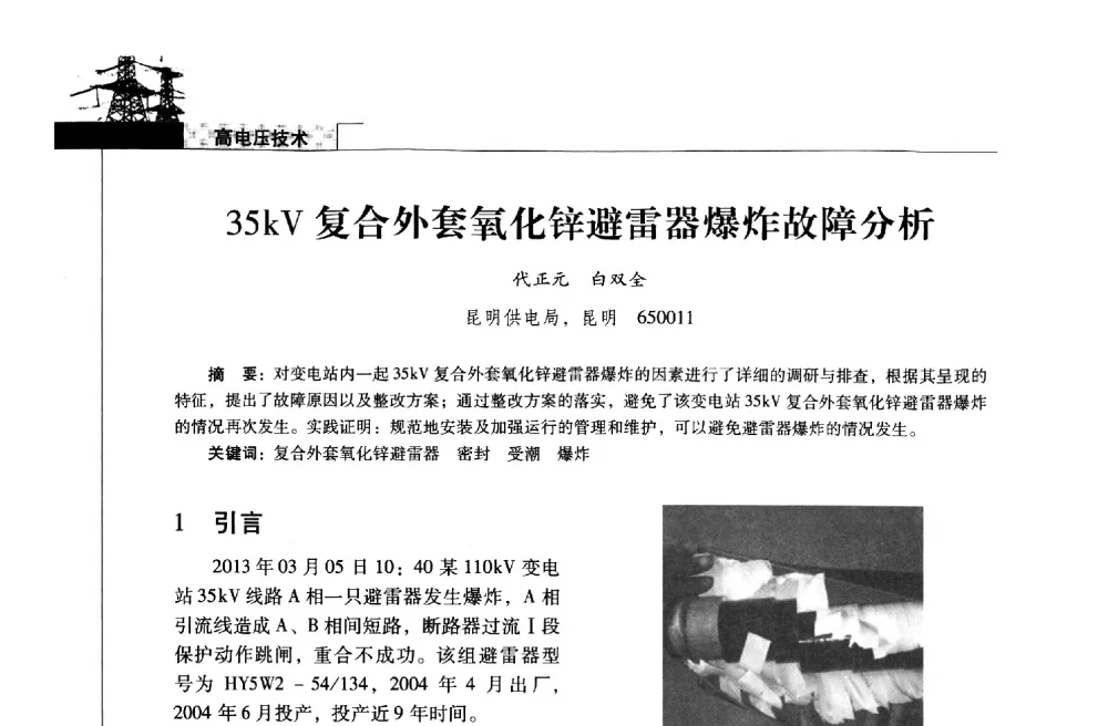 35kV复合外套氧化锌避雷器爆炸故障分析 - 2013年云南电力技术论坛