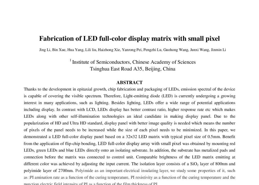 Fabrication of LED full-color display matrix with small pixel - 第十一届中国国际半导体照明论坛
