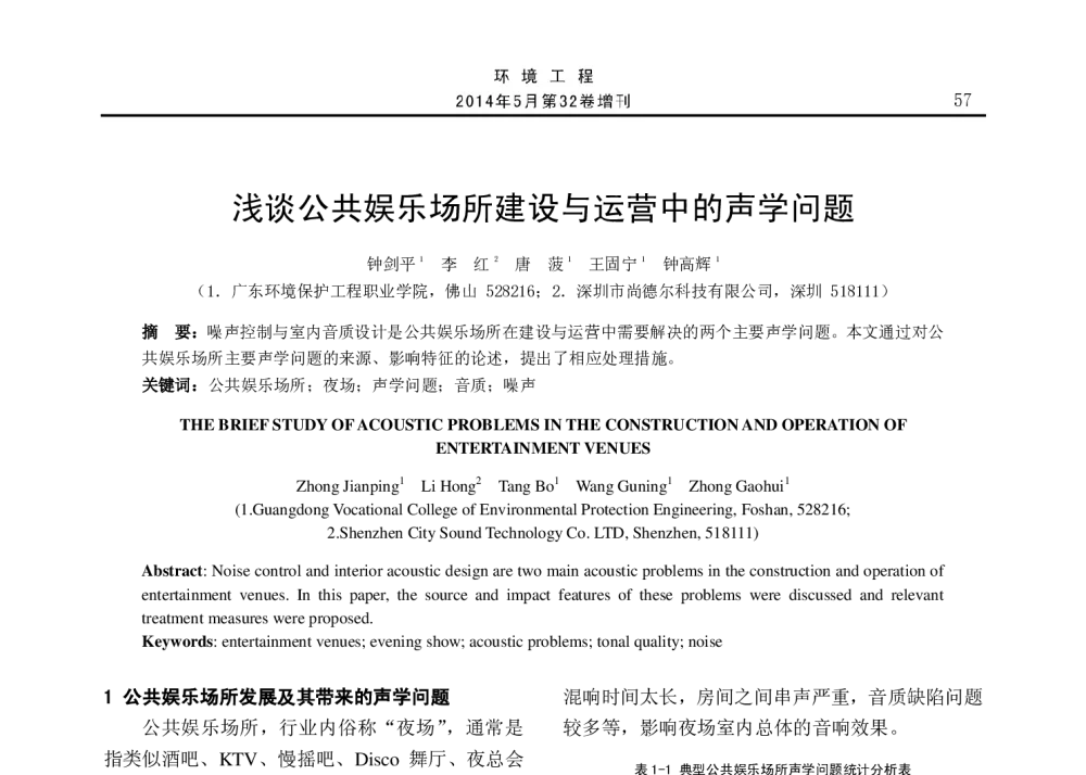 浅谈公共娱乐场所建设与运营中的声学问题 - 2014年全国声学设计与演艺建筑工程学术会议