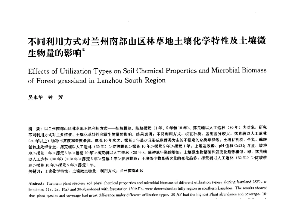 不同利用方式对兰州南部山区林草地土壤化学特性及土壤微生物量的影响 - 中国风景园林学会2014年会