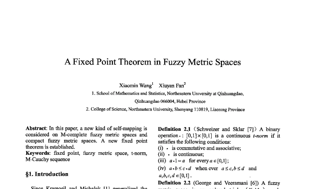 A Fixed Point Theorem in Fuzzy Metric Spaces - 第七届中国智能计算大会