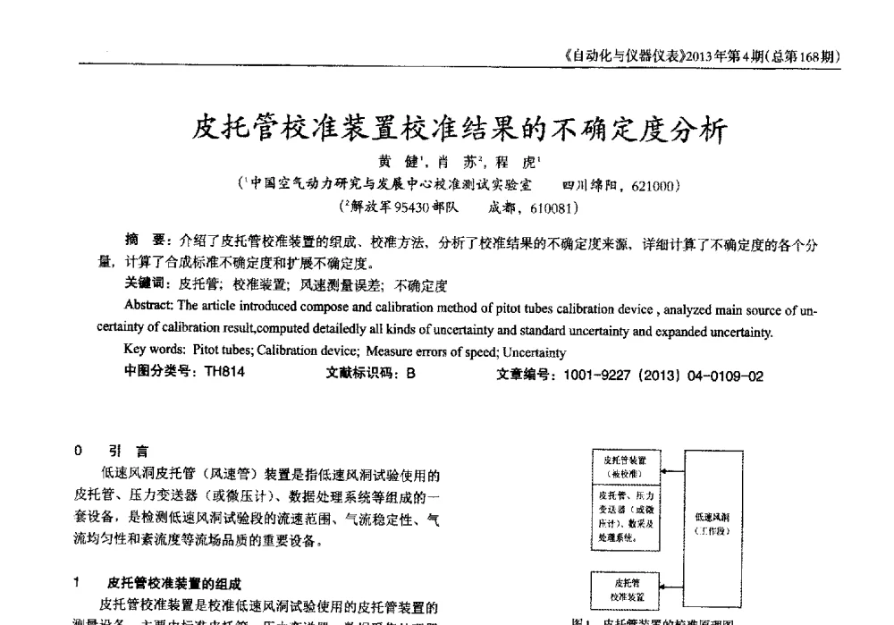 皮托管校准装置校准结果的不确定度分析 - 2013年西南三省一市自动化与仪器仪表学术年会