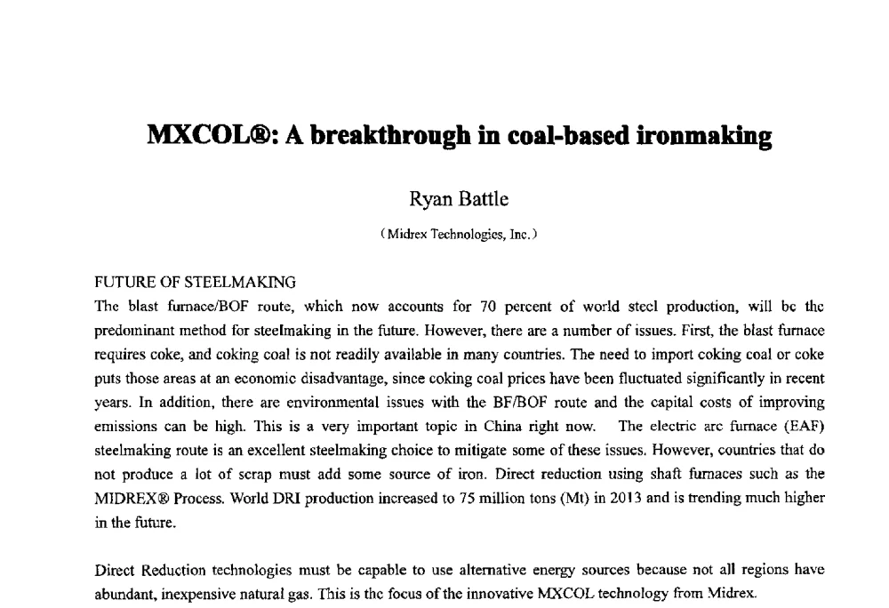 MXCOL(R)_ A breakthrough in coal-based ironmaking - 中国金属学会2014年非高炉炼铁学术年会