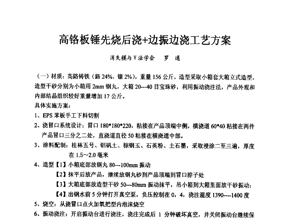 高铬板锤先烧后浇+边振边浇工艺方案 - 2013中国(南京·镇江)消失模与V法铸造科工贸大会