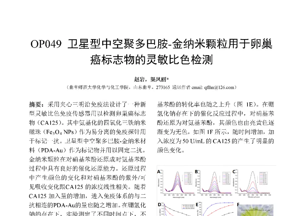 卫星型中空聚多巴胺-金纳米颗粒用于卵巢癌标志物的灵敏比色检测 - 第十二届全国化学传感器学术会议