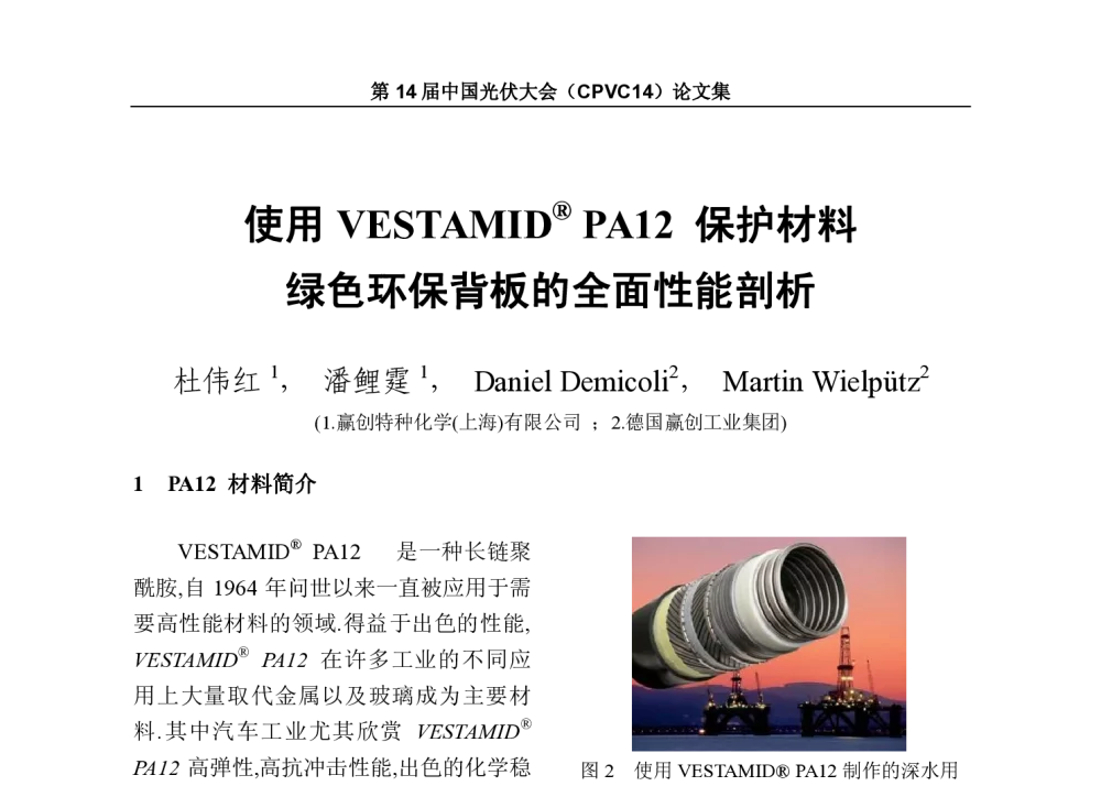 使用VESTAMID(R)PA12保护材料绿色环保背板的全面性能剖析 - 第十四届中国光伏大会暨2014中国国际光伏展览会
