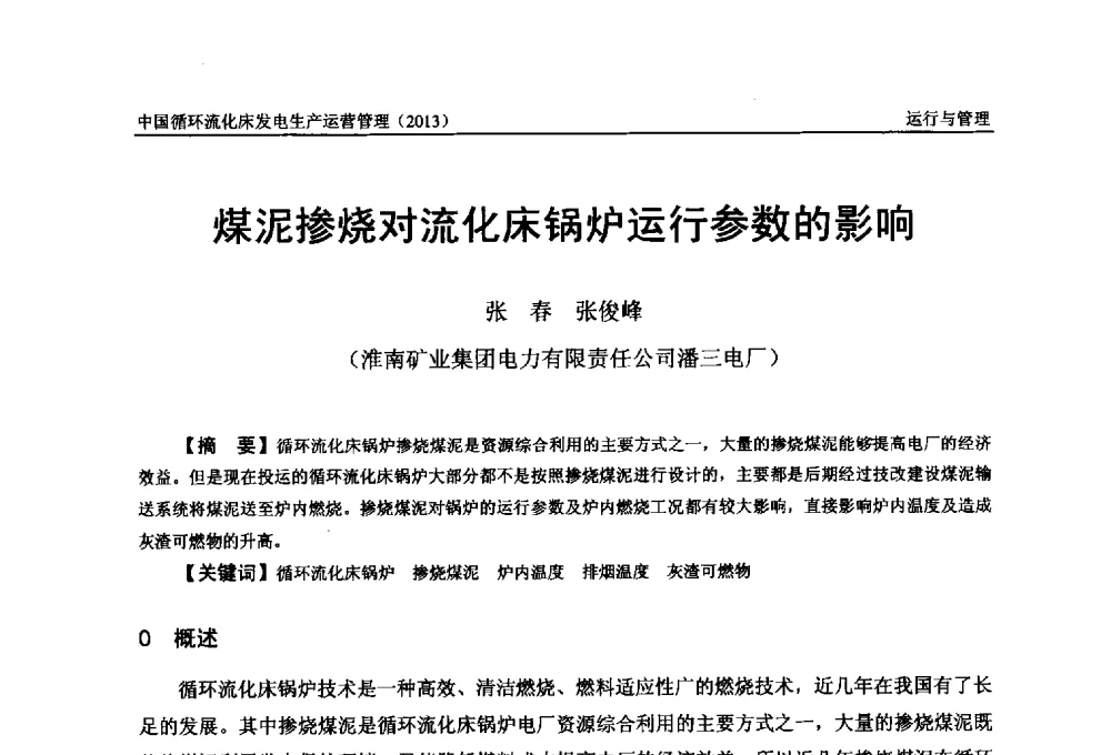 煤泥掺烧对流化床锅炉运行参数的影响 - 全国电力行业CFB机组技术交流服务协作网第十二届年会