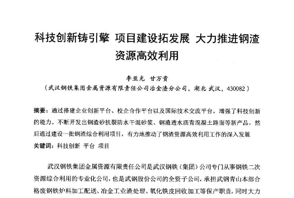 科技创新铸引擎项目建设拓发展大力推进钢渣资源高效利用 - 中国废钢铁资源及其综合利用学术会议