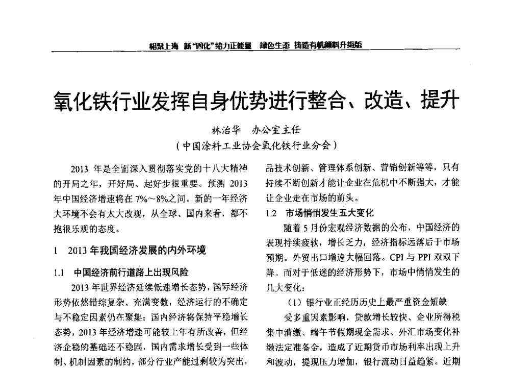 氧化铁行业发挥自身优势进行整合、改造、提升 - 2013年中国染料工业协会有机颜料年会暨信息发布会