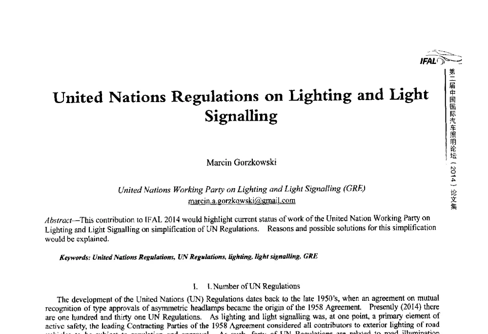 United Nations Regulations on Lighting and Light Signalling - The 2nd International Forum on Automotive Lighting_2nd IFAL(第二届中国国际汽车照明论坛(2014))