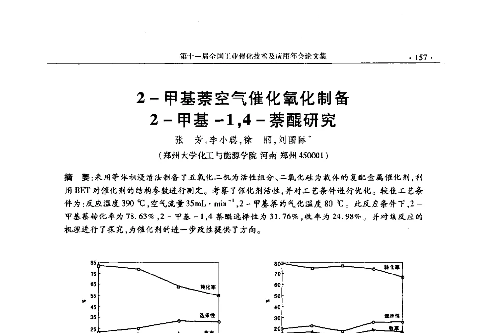 2-甲基萘空气催化氧化制备2-甲基-1_4-萘醌研究 - 第十一届全国工业催化技术及应用年会