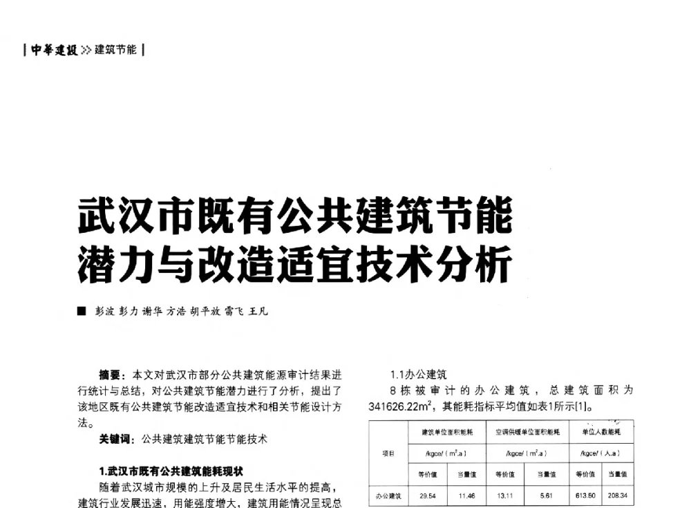 武汉市既有公共建筑节能潜力与改造适宜技术分析 - 第四届夏热冬冷地区绿色建筑联盟大会