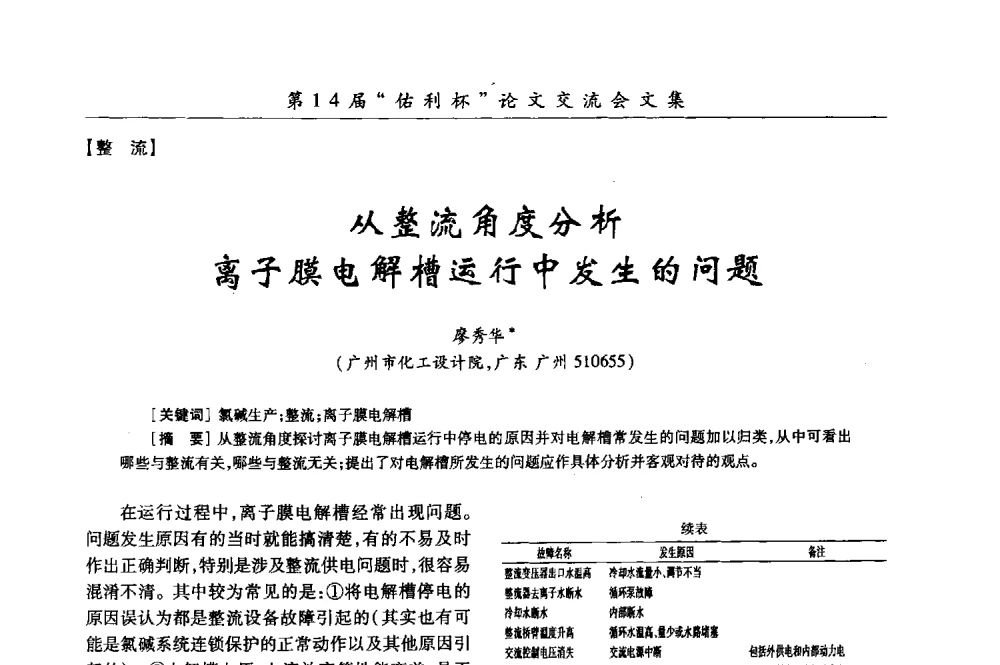 从整流角度分析离子膜电解槽运行中发生的问题 - 第31届全国氯碱行业技术年会暨第14届“佑利杯”论文交流会