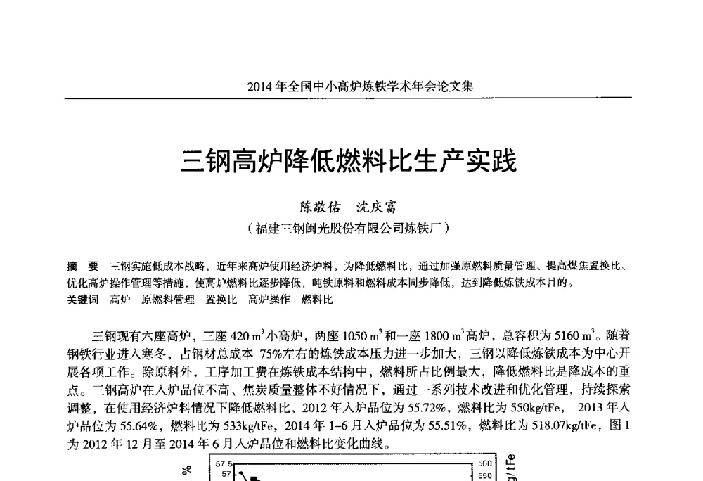三钢高炉降低燃料比生产实践 - 2014年全国中小高炉炼铁学术年会
