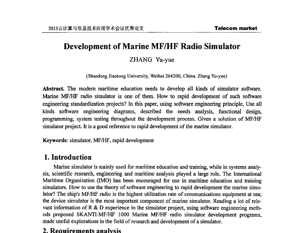 Development of Marine MF_HF Radio Simulator - 2013云计算与信息技术应用学术会议