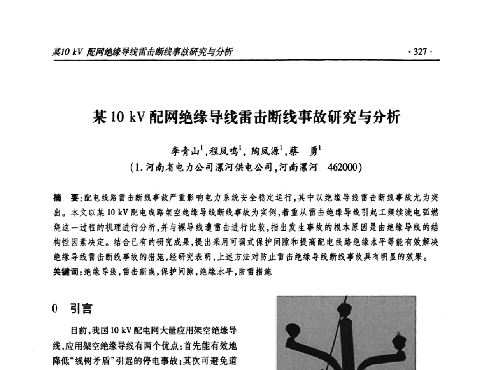 某10 kV配网绝缘导线雷击断线事故研究与分析 - 2011输变电年会