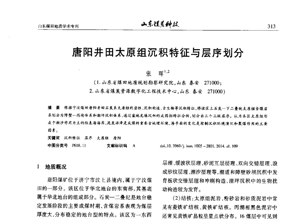 唐阳井田太原组沉积特征与层序划分 - 山东省煤炭学会煤田地质专业委员会新形势下煤田地质工作发展论坛