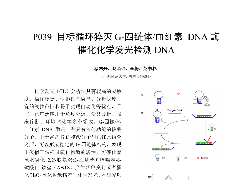 目标循环猝灭G-四链体_血红素DNA酶催化化学发光检测DNA - 第十二届全国化学传感器学术会议