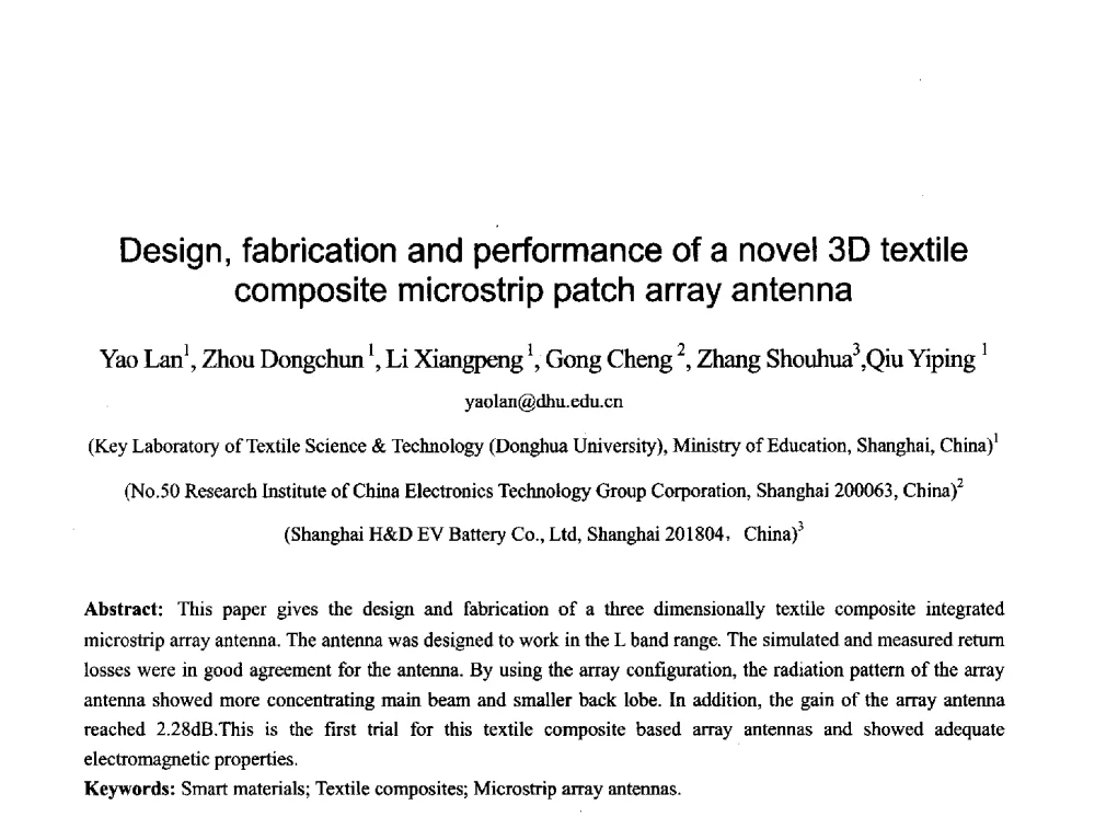 Design_ fabrication and performance of a novel 3D textile composite microstrip patch array antenna - 2013年全国天线年会