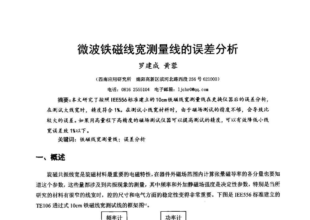 微波铁磁线宽测量线的误差分析 - 第十六届全国微波磁学会议