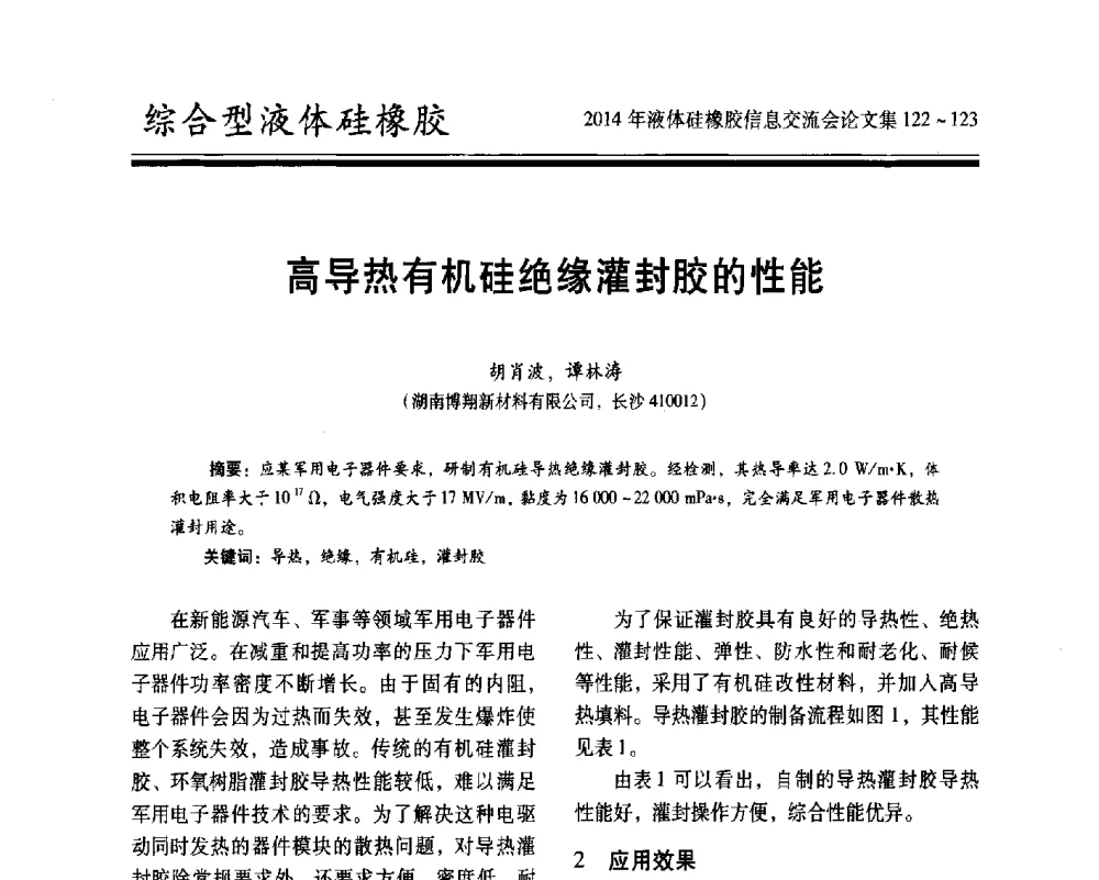 高导热有机硅绝缘灌封胶的性能 - 2014年液体硅橡胶信息交流会