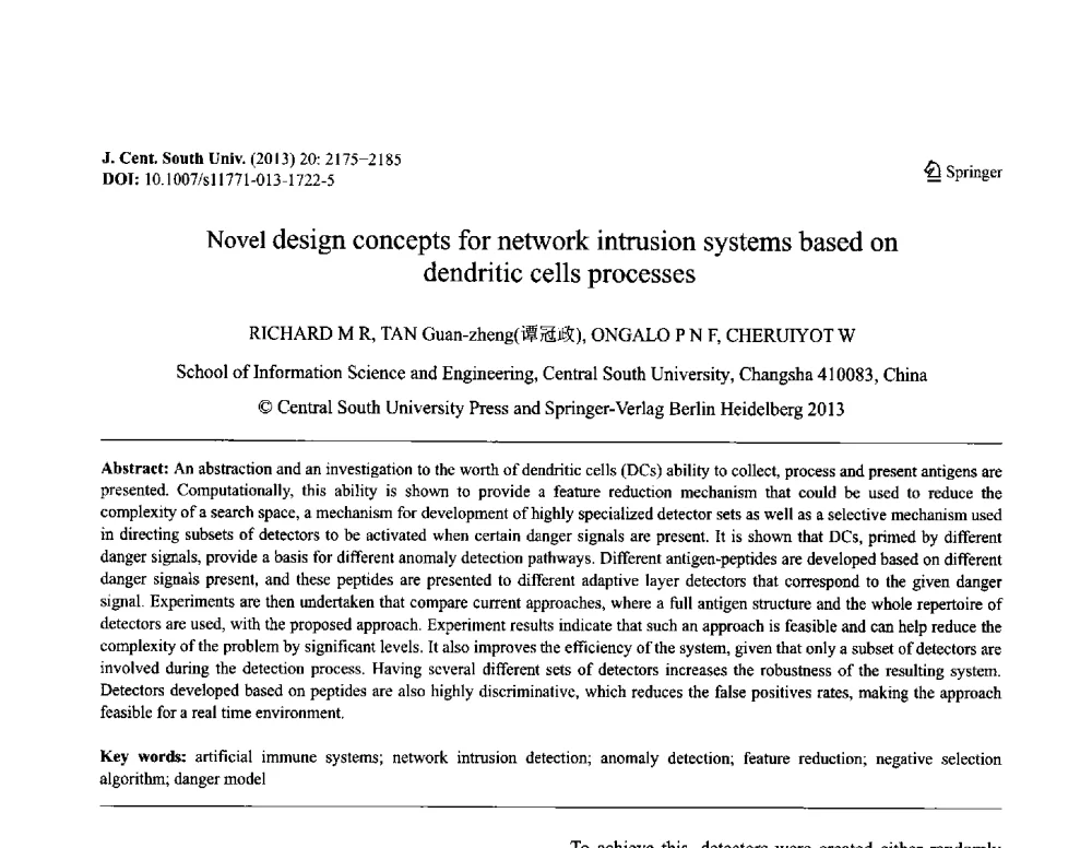 Novel design concepts for network intrusion systems based on dendritic cells processes - 第八届全国青年岩土力学与工程会议暨青年华人岩土工程论坛