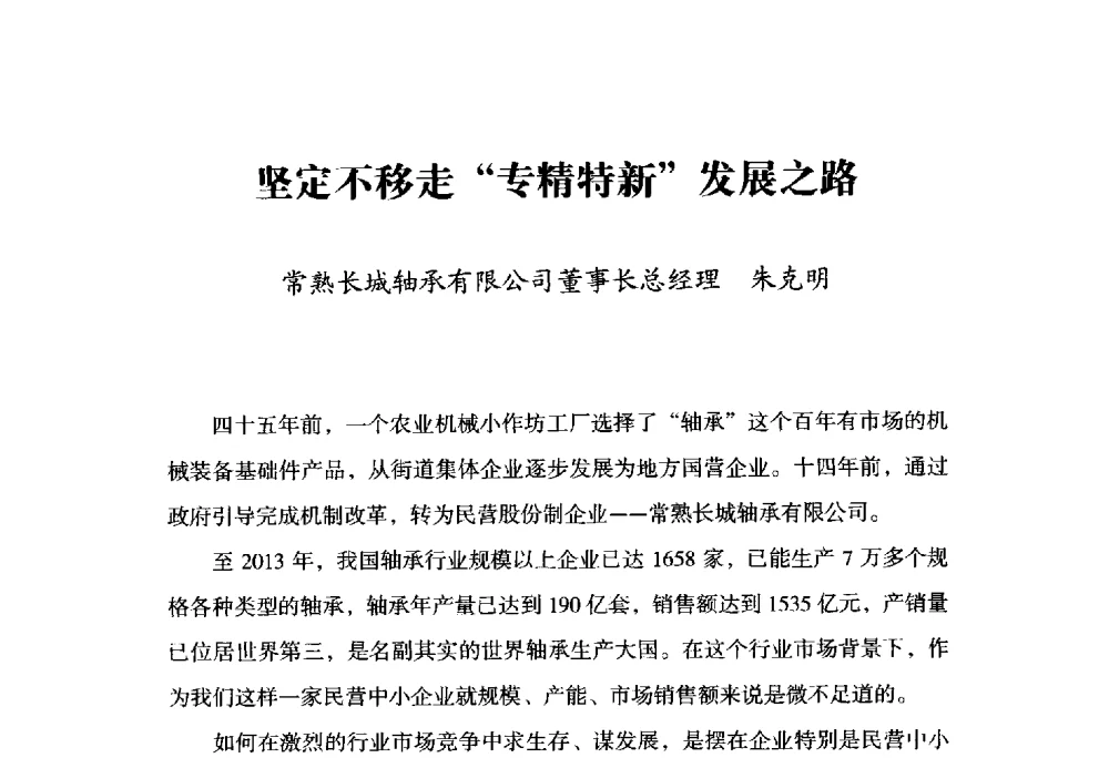 坚定不移走“专精特新”发展之路 - 2014上海国际轴承峰会