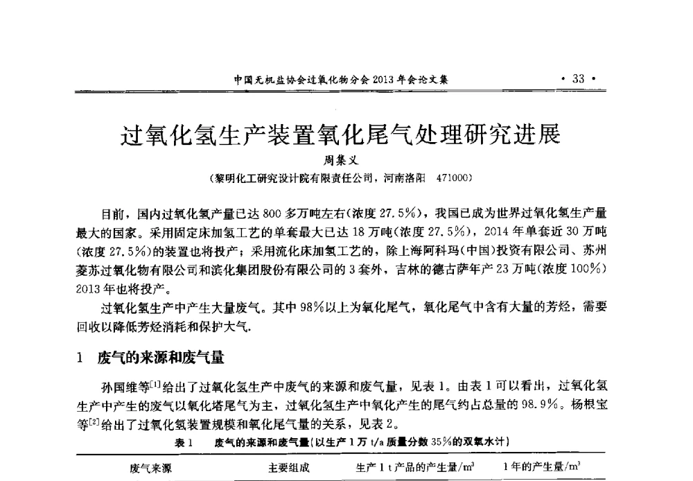 过氧化氢生产装置氧化尾气处理研究进展 - 中国无机盐工业协会过氧化物分会2013年行业年会