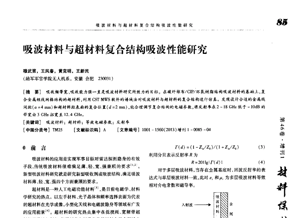 吸波材料与超材料复合结构吸波性能研究 - 2013海峡两岸功能材料科技与产业峰会