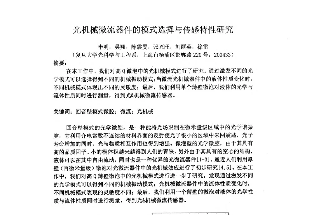 光机械微流器件的模式选择与传感特性研究 - 上海市激光学会2013年学术年会