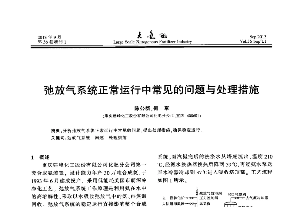 弛放气系统正常运行中常见的问题与处理措施 - 第二十一届全国大型合成氨装置技术年会
