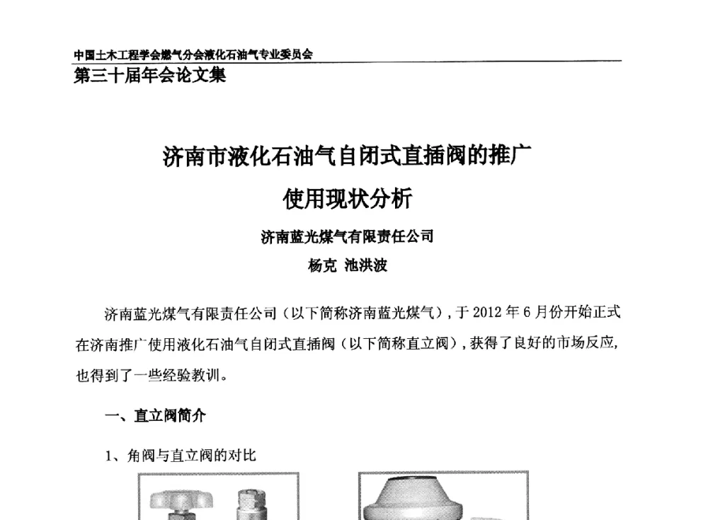 济南市液化石油气自闭式直插阀的推广使用现状分析 - 中国土木工程学会燃气分会液化石油气专业委员会第三十届年会