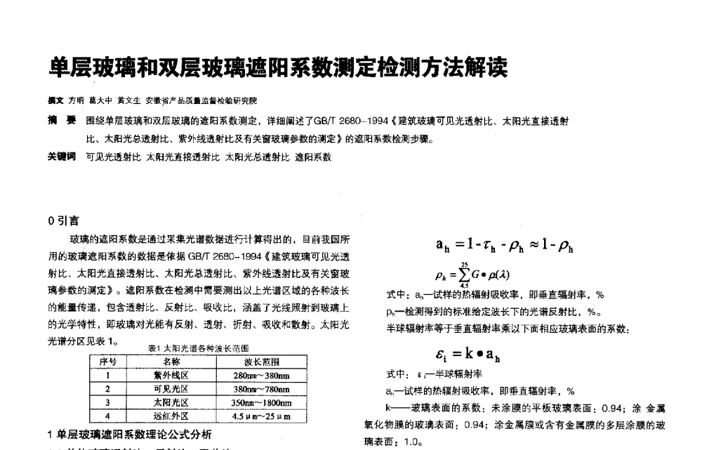 单层玻璃和双层玻璃遮阳系数测定检测方法解读 - 第三届夏热冬冷地区绿色建筑联盟会议