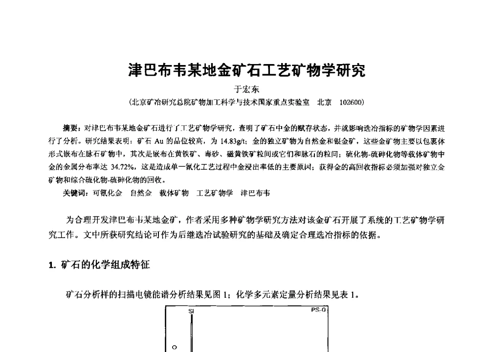 津巴布韦某地金矿石工艺矿物学研究 - 2013年全国生产矿山提高资源保障与利用及深部找矿成果交流会