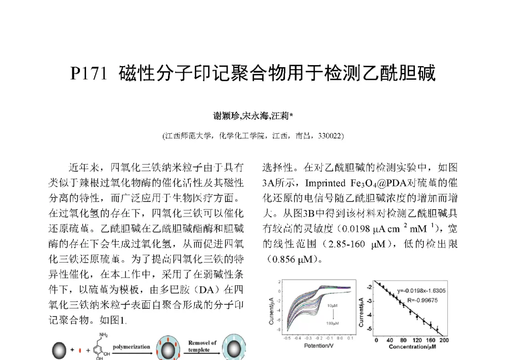 磁性分子印记聚合物用于检测乙酰胆碱 - 第十二届全国化学传感器学术会议
